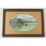 Ester Lewis for Doulton Lambeth, Carrick Catle, Lock Goil, a painted ceramic plaque, titled and