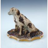 A 19th Century Paris porcelain figure in the form of a seated dog, serpentine plinth, gilt