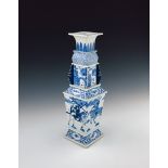 A 19th Century Chinese blue and white pagoda vase, of tiered and tapered square section, painted