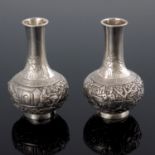 A small pair of Chinese export silver vases, Wang Hing, Canton circa 1890
