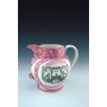 A large Sunderland Lustre Masonic jug, mid 19th century, shouldered form, with low handle,