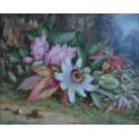 A late 19th Century English porcelain plaque, painted with a floral study titled Autumn, signed C.H.