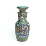 A monumental Chinese famille rose decorated baluster vase, mid 19th Century, turquoise interior,