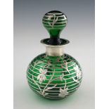 An Art Nouveau silver overlay glass scent bottle