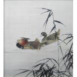 Chinese School, early 20th Century, a woven picture of ducks amongst reeds, 66 by 57cm, gilt frame