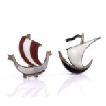 Aksel Holmsen and Ivar Holth, two Norwegian silver gilt and enamelled Viking ship brooches