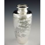 A large Japanese silver vase, 20th century, import marks for London 1942