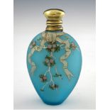 An enamelled satin glass scent bottle, probably Continental