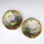 J Hancock for Royal Doulton, a pair of hand painted bird plates, circa 1910, decorated with