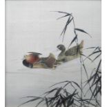 Chinese School, early 20th Century, ducks amongst reeds, painted on a textile ground, 66 by 57cm,