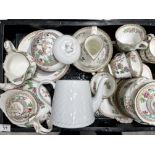 A collection of Staffordshire Indian Tree pattern teaware, including teapot, tea cups and saucers,