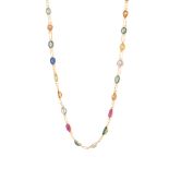 A 14ct gold vari-hue sapphire line necklace
