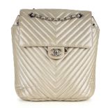 Chanel, a chevron quilted silver leather backpack