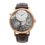 Breguet, an 18ct gold Tradition GMT skeleton wrist watch