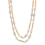 A mid 20th century 18ct gold cultured pearl longuard necklace