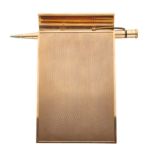 Asprey & Co Ltd, a 9ct gold and leather desk notepad holder, with Yard-O-Led pencil