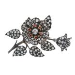 A late Victorian silver and gold, diamond and ruby en tremblant floral spray brooch