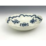 A Worcester blue and white relief moulded dish
