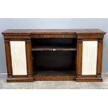 A Regency rosewood low library bookcase, circa 1820, breakfront with beaded frieze, open recessed