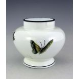 A Bohemian iridescent glass butterfly vase, circa 1920s, squat shouldered form, white opaque