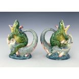 A pair of Minton majolica cream jugs, circa 1872, each modelled as an open mouthed frog seated
