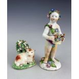 Two English porcelain bocage figures, circa 1765, including a Derby ewe figure and a Bow floral