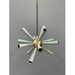 An Italian electric pendant light fitting, circa 1950's, 'Sputnik' twelve light design in brass