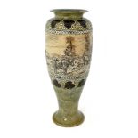 Hannah Barlow for Royal Doulton, a stoneware vase, slender inverse baluster form, sgraffito