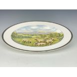 D Fuller for Royal Worcester, a scene painted platter, Malvern, 1964, oval form, decorated with a