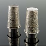 A pair of silver cruets, salt and pepper shakers by S J Rose & Son, London 1971, tapered cylindrical