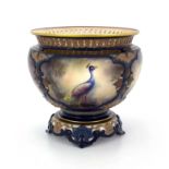 A Hadley's Worcester peacock painted jardiniere