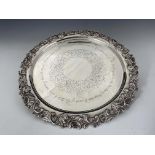 A Victorian silver tray salver, Deykin and Harrison, Birmingham 1896