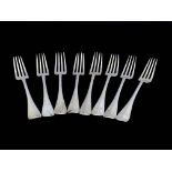 A set of seven Victorian silver dinner forks, Goldsmiths and Silversmiths Co., London 1896