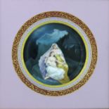 A late 19th Century Vienna circular concave plaque, Der Winter, raised gilt scrollwork border on a