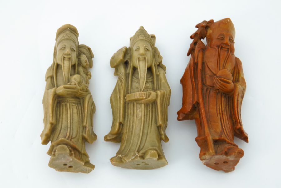 A Chinese soapstone carving, in the form of five robed figures mounted upon a rocky outcrop, 34cm - Image 14 of 14