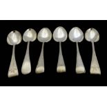 A matched set of six Victorian and later silver dessert spoons