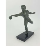 Jean de Roncourt, Petanque Player, a green patinated art metal figure