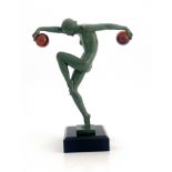 Marcel Bouraine for Max Le Verrier, Danseuse au Boules, a green patinated art metal figure