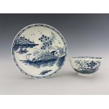 A Worcester blue and white tea bowl and saucer