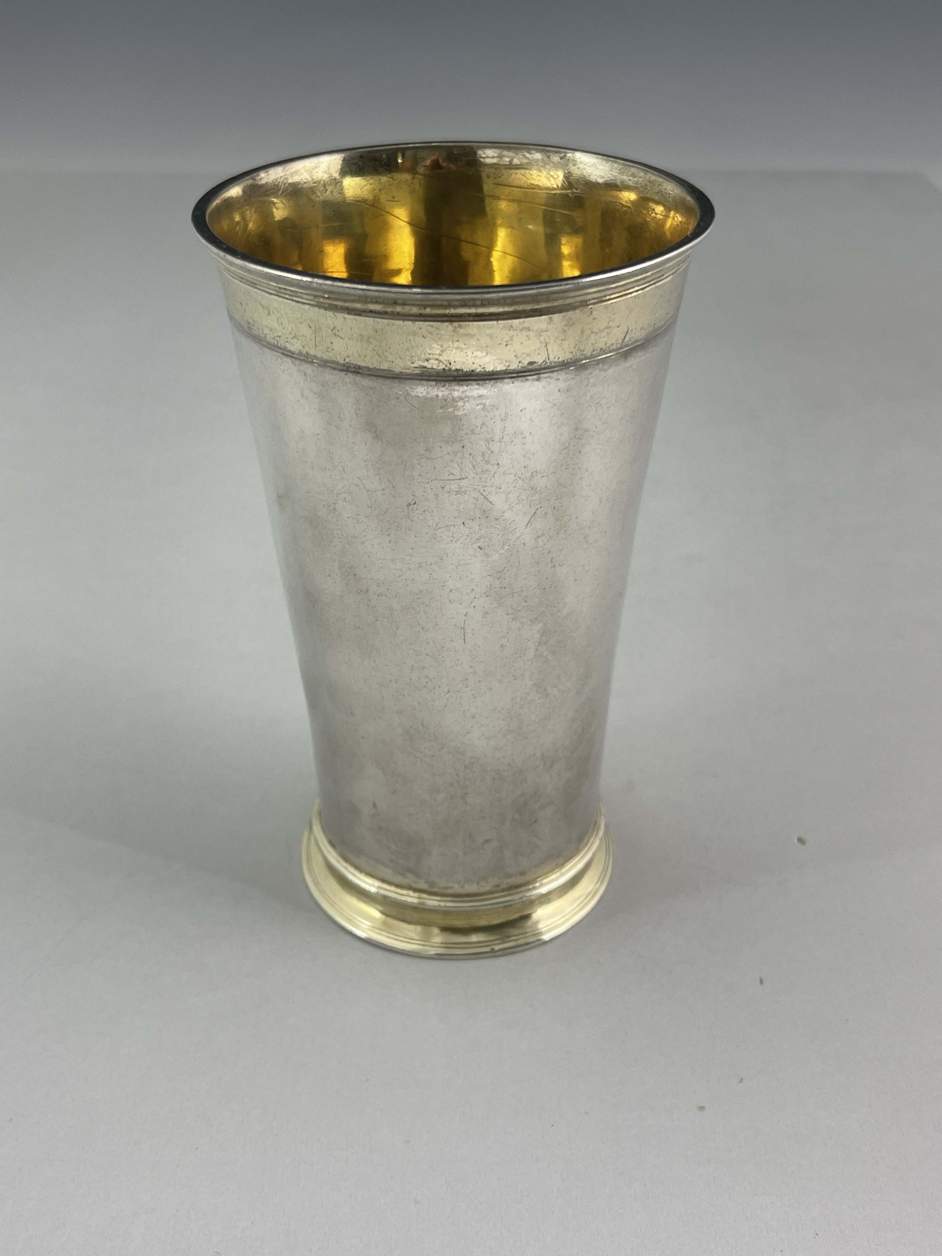 An early 18th century German silver and parcel gilt beaker, WS, Augsburg 1737-39, trumpet form, gilt - Image 3 of 6