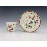 A Worcester polychrome tea beaker and saucer