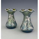 Loetz, a pair of Secessionist iridescent glass and silver overlay Crete Papillon vases