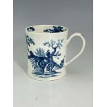 A Worcester blue and white small mug or coffee can, circa 1755, Prunus Root pattern, 6cm high