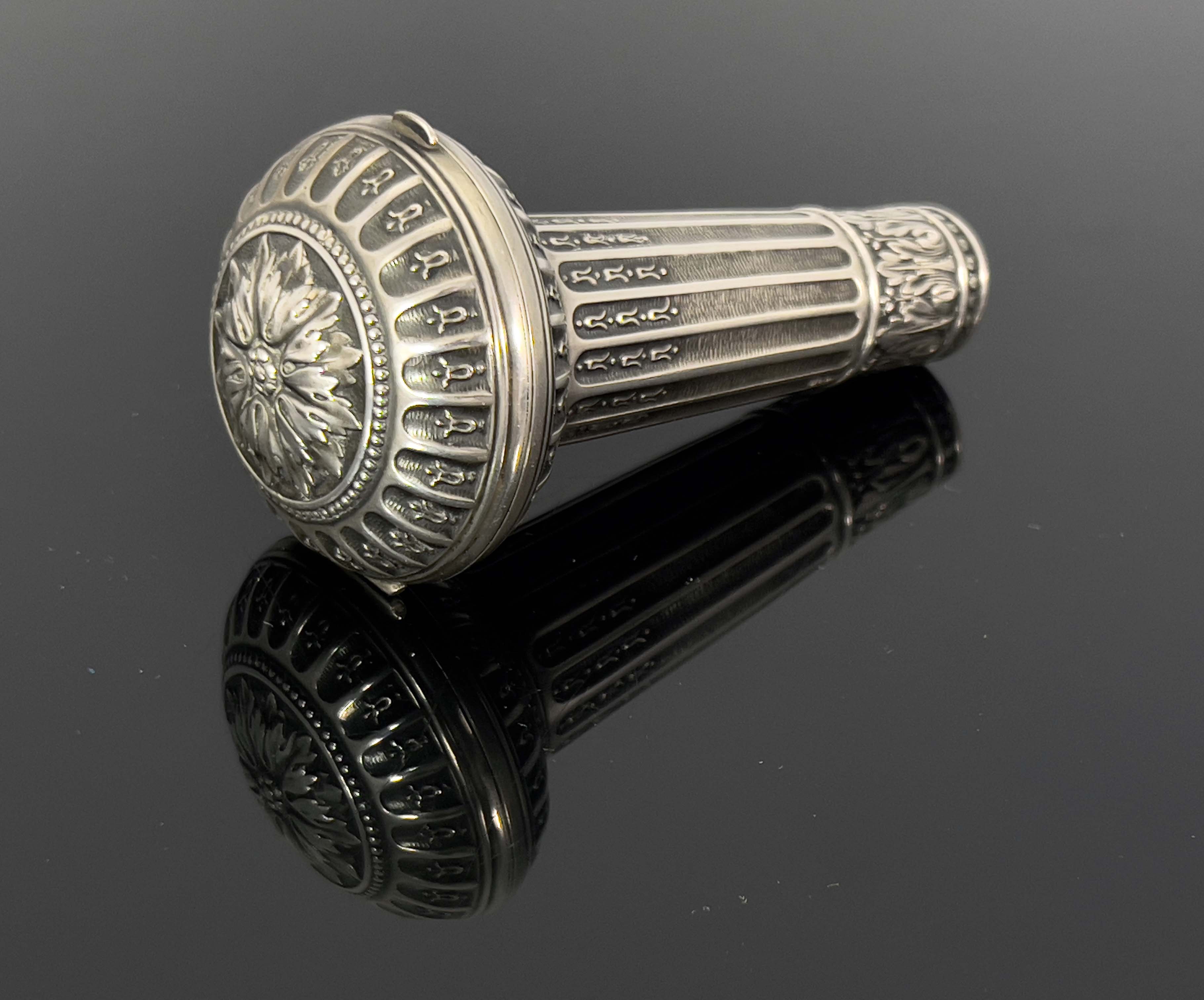A French silver combination parasol handle compact or patch box