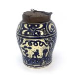 A Mexican Talavera chocolatero, chocolate jar