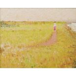 Lionel Bulmer (British, 1919-1992), walking in the meadow, signed l.r., oil on board, 40 by 50cm,