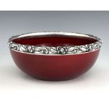 Royal Doulton for Gorham, an American Art Nouveau silver mounted Flambe bowl