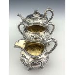 A Victorian silver three piece tea set, A B Savory and Sons, London 1863