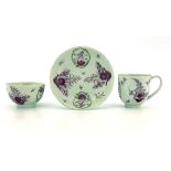 A Worcester puce painted tea trio