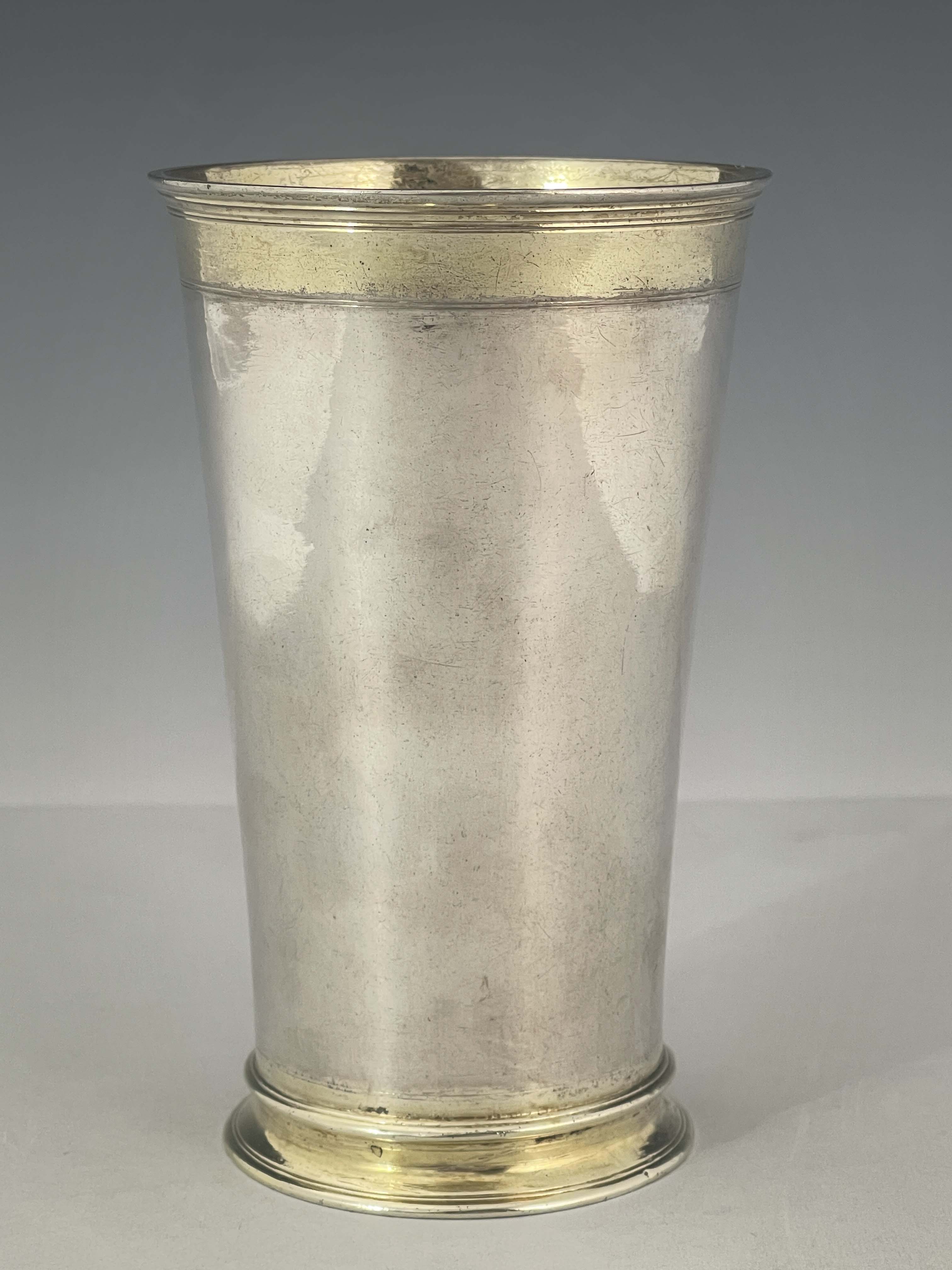 An early 18th century German silver and parcel gilt beaker, WS, Augsburg 1737-39, trumpet form, gilt - Image 2 of 6